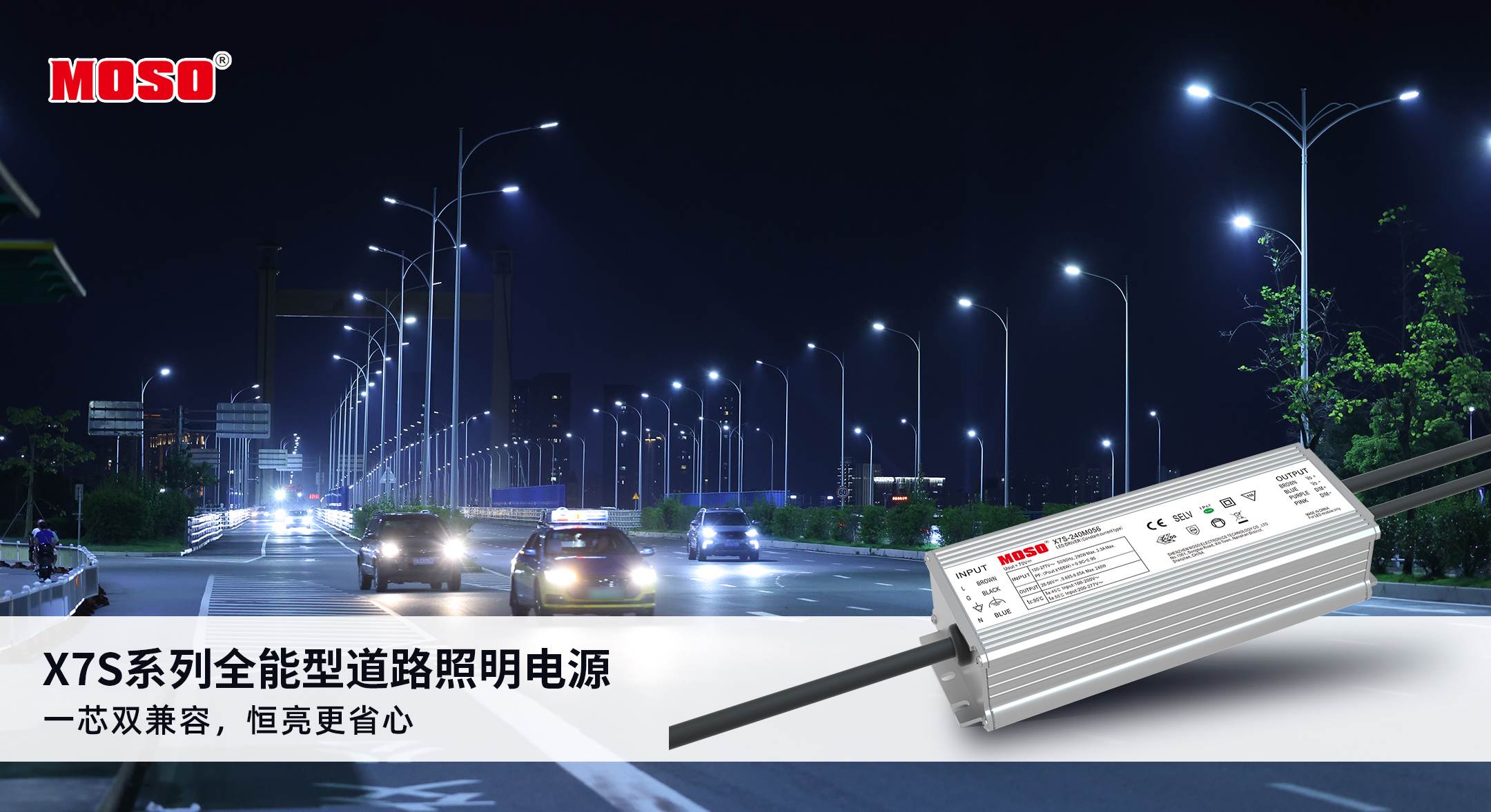 Read more about the article 新品推介 | 茂硕X7S系列全能型道路照明电源：一芯双兼容，解锁无限可能